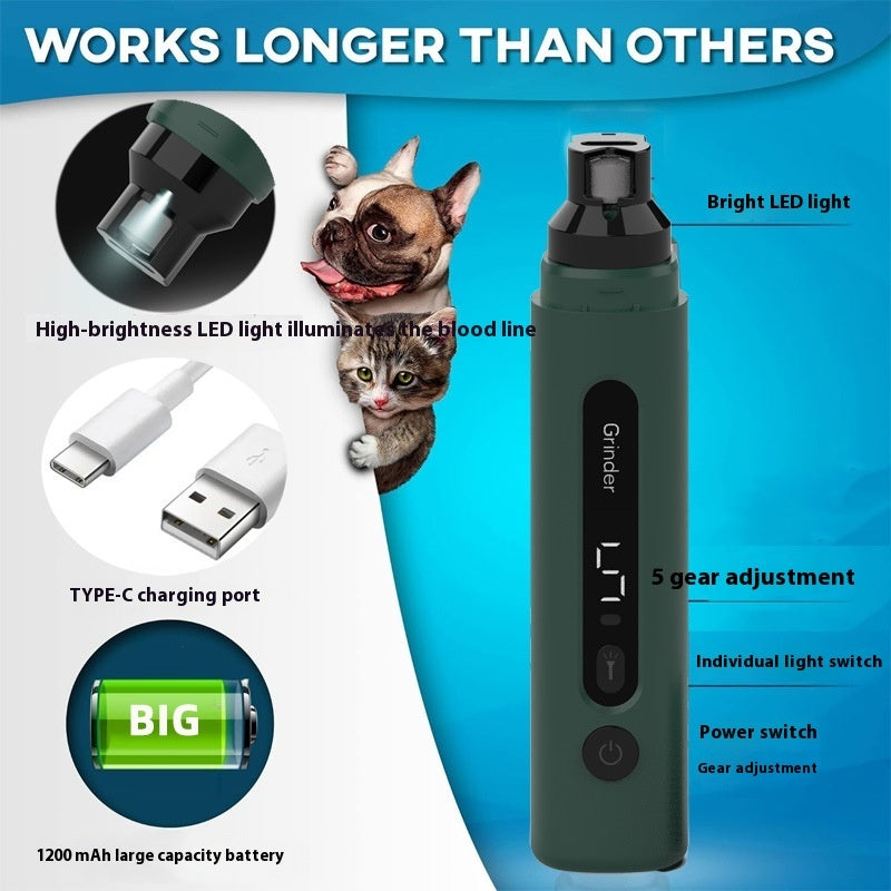 Dog Nail Grinder Electric Pet Nail Trimmers Rechargeable Cat Nail Grinders Super Quiet With 5-Speed Setting For Small to Large Dogs & Cats Claw Care Pet Products